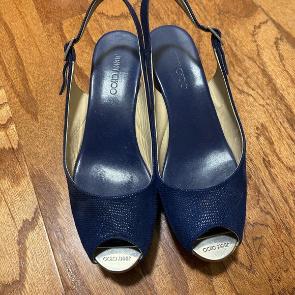 Jimmy Choo Dark Blue Slingback Heels - Picture 1 of 5